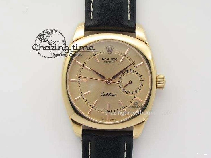 MiroTime 0209 Cozy Cellini Date RG Rose Gold Dial Stick Markers On Black Leather Strap A 3873